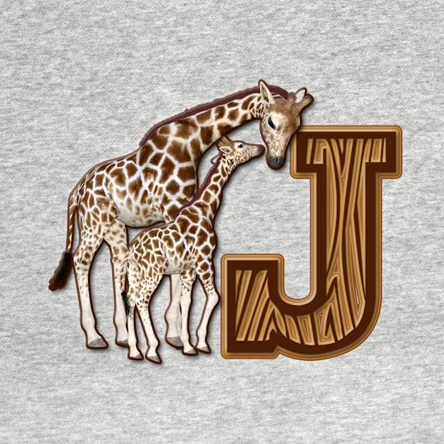 Mom and Baby Giraffe Monogram J by AlondraHanley